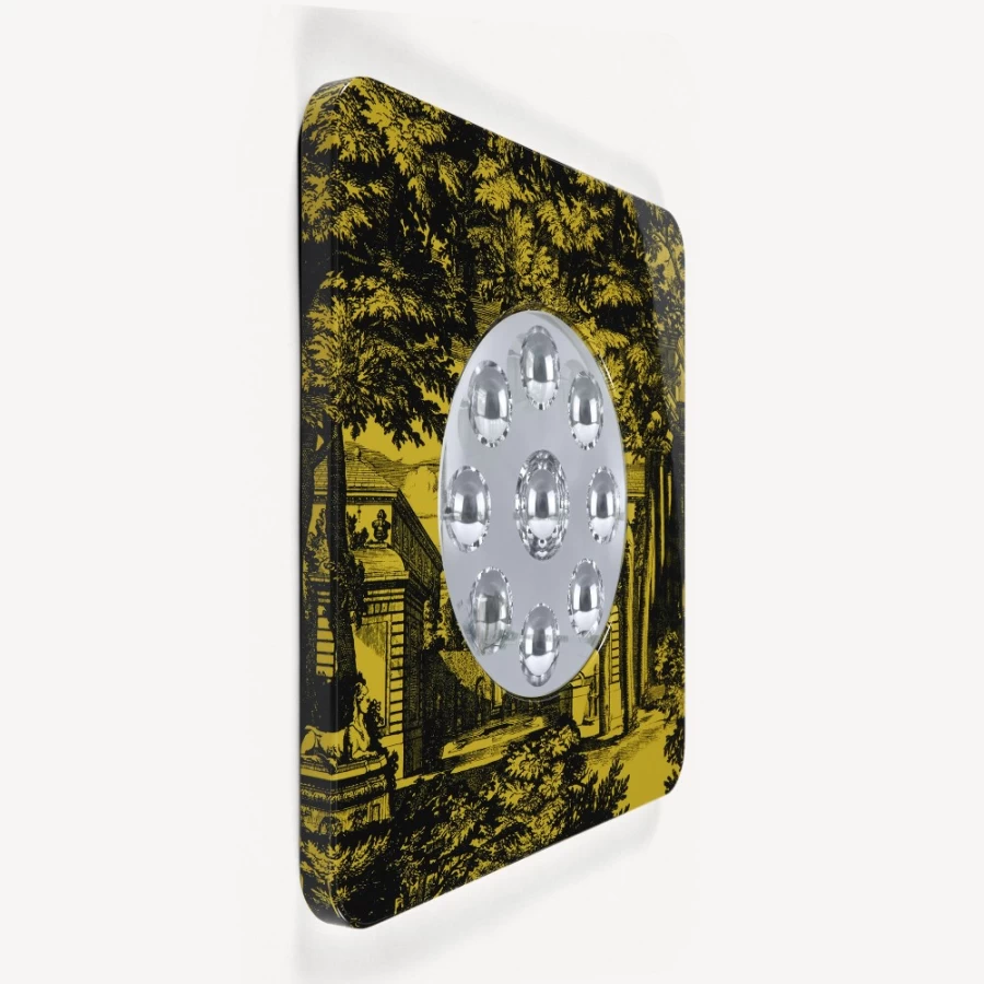 Fornasetti Black and Yellow Giardino Settecentesco Bubble Frame Mirror