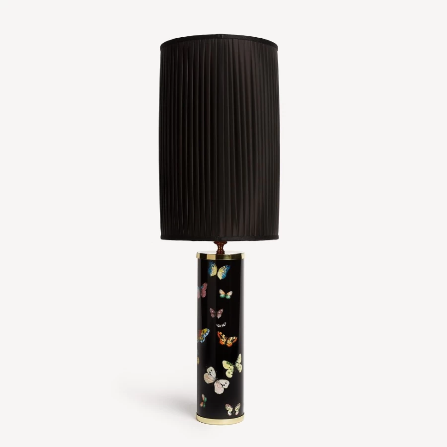 Fornasetti Black Cylindrical Pleated Lampshade - Elegant Designer Lighting