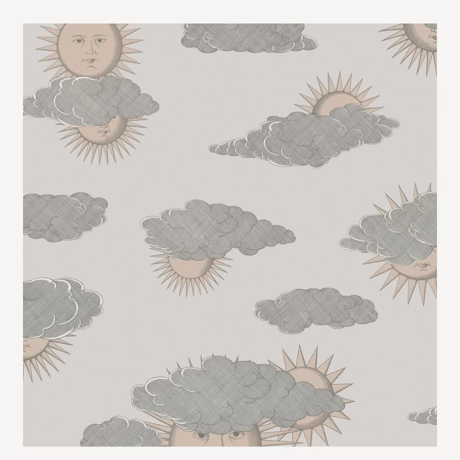 Fornasetti Wallpaper Soli E Nuvole in Beige & Soft Gold - Luxury Designer Wallpaper