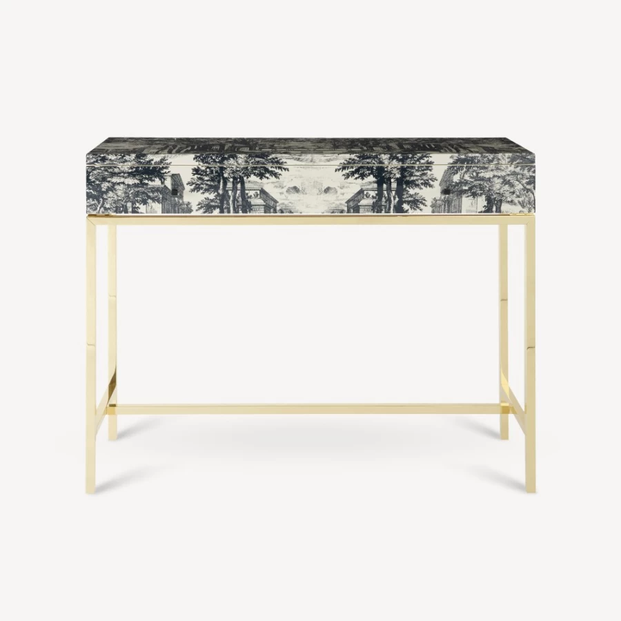 Fornasetti Blue Ivory Giardino Settecentesco Console Table with Drawer