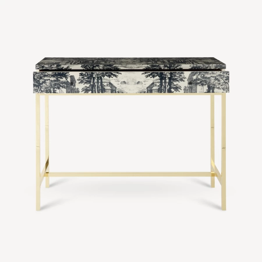Fornasetti Blue Ivory Giardino Settecentesco Console Table with Drawer