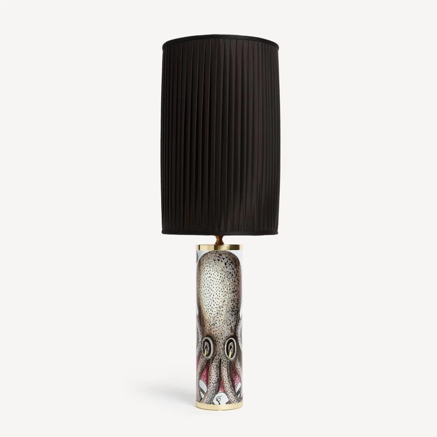 Fornasetti Black and Yellow Cylindrical Pleated Lampshade - Elegant Designer Lighting