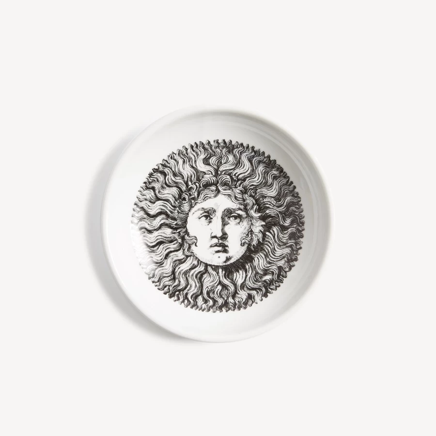 Fornasetti White and Black Re Sole Ashtray - Decorative Ceramic Collectible