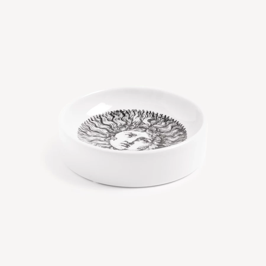 Fornasetti White and Black Re Sole Ashtray - Decorative Ceramic Collectible