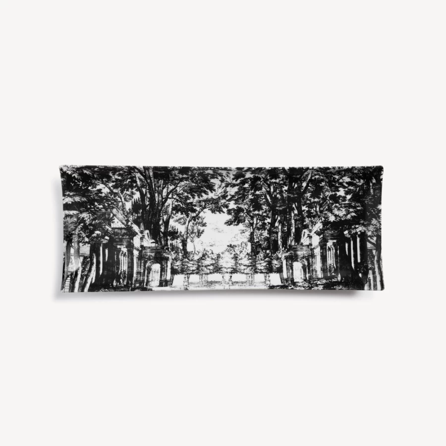 Fornasetti White and Black Rectangular Tray - Giardino Settecentesco Design