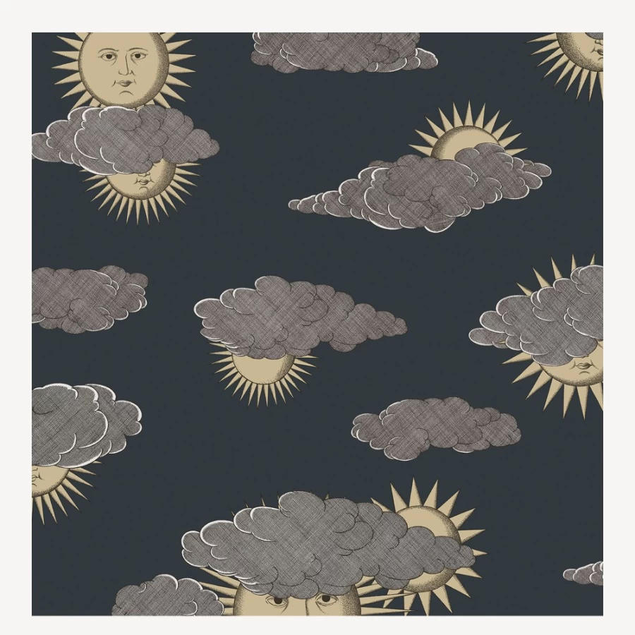 Fornasetti Gold & Silver On Charcoal Wallpaper - Soli E Nuvole Design