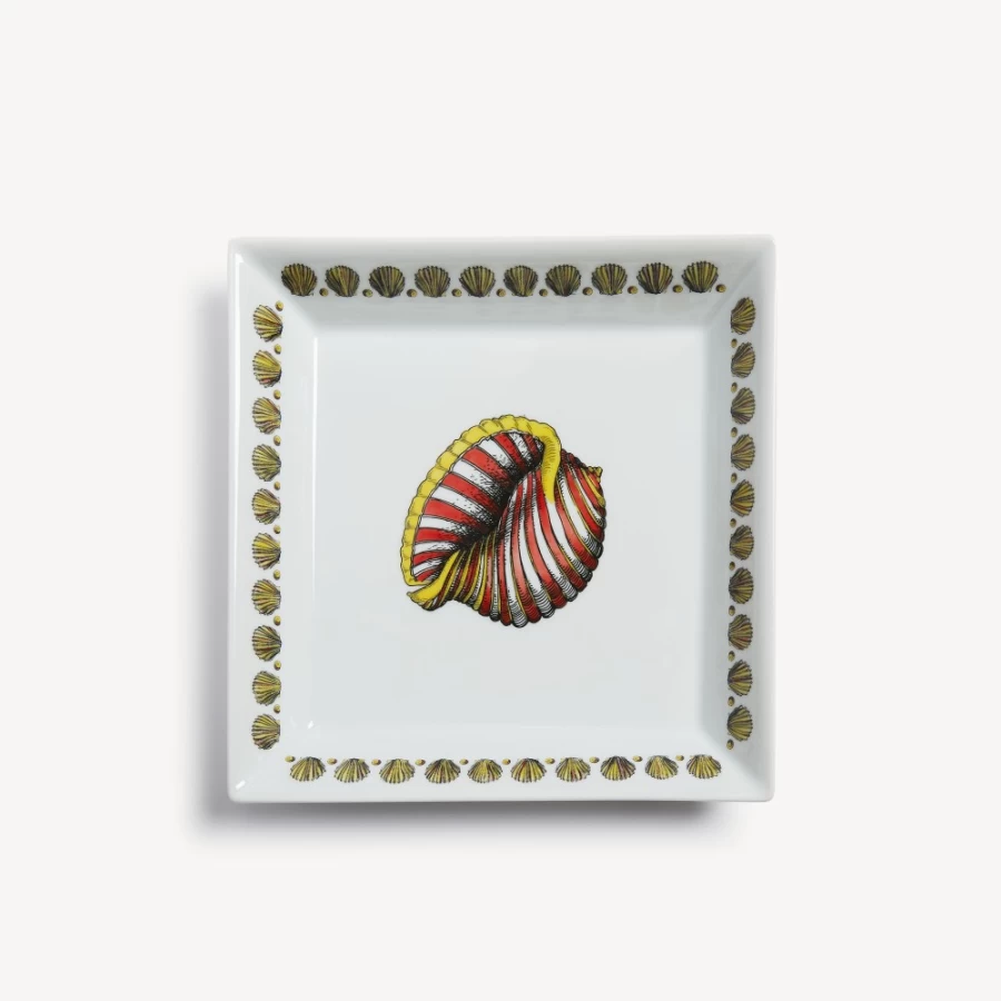 Fornasetti Multicolour Square Plate Giro Di Conchiglie - Decorative Ceramic Collectible