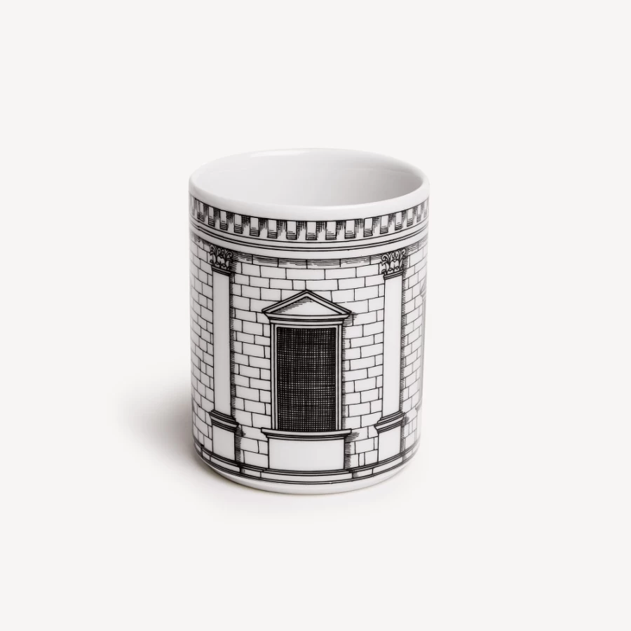 Fornasetti Architettura White and Black Ceramic Pencil Holder - Decorative Desk Organizer