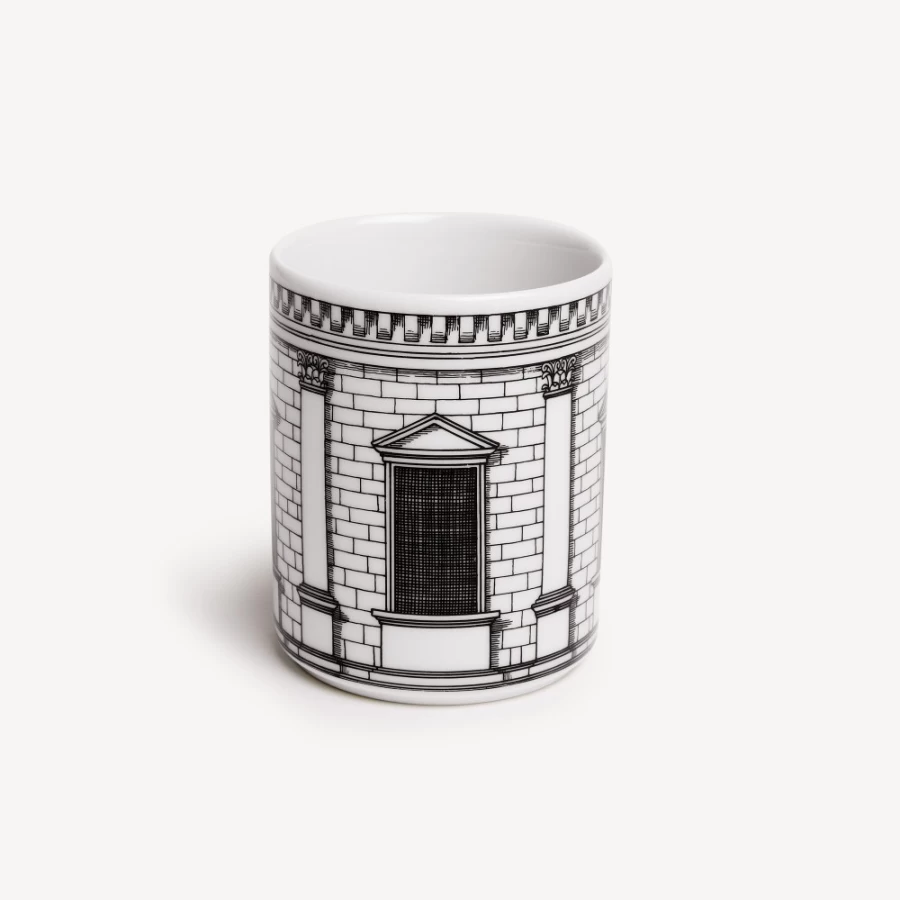 Fornasetti Architettura White and Black Ceramic Pencil Holder - Decorative Desk Organizer