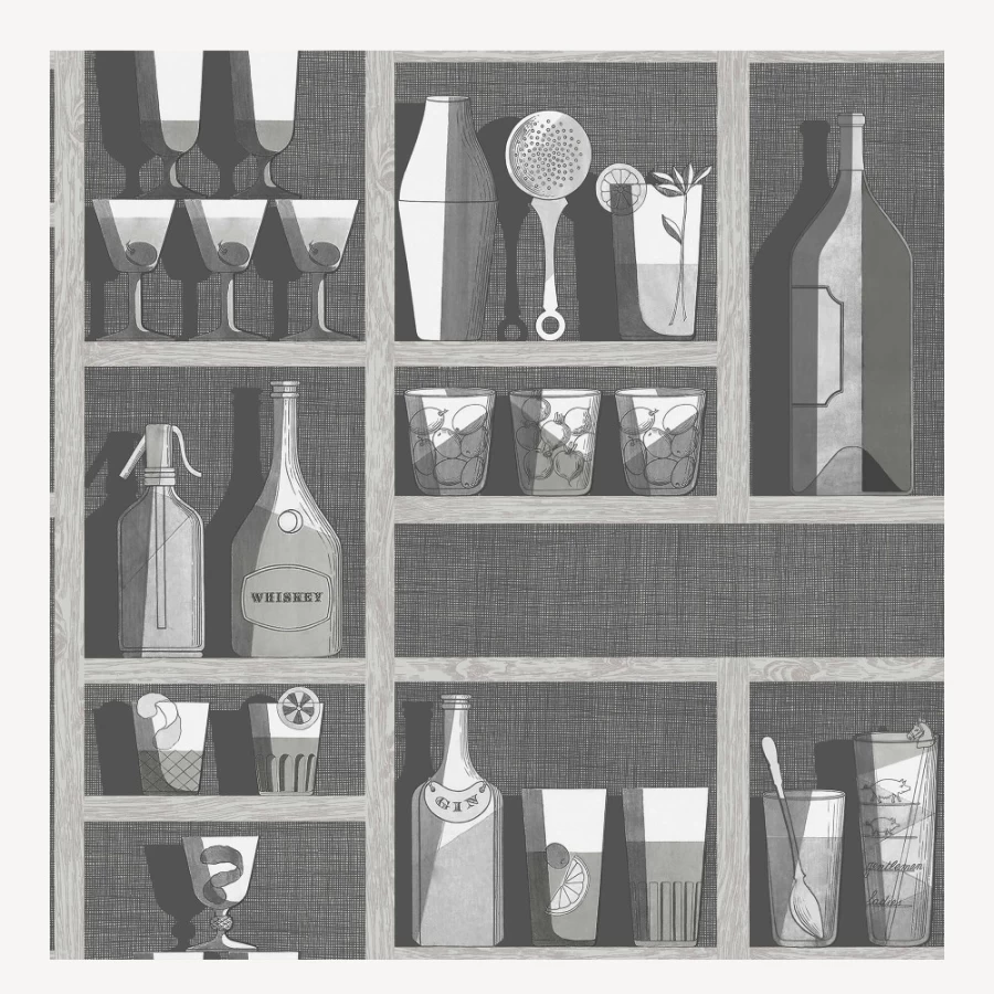 Fornasetti Soot Snow Cocktail Pattern Wallpaper Premium Designer Home Decor