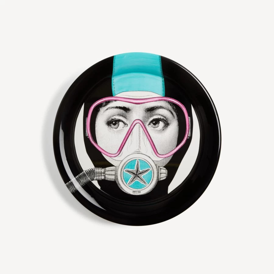 Fornasetti Tray Silvia - Turquoise, Pink & Black Decorative Collectible Tray