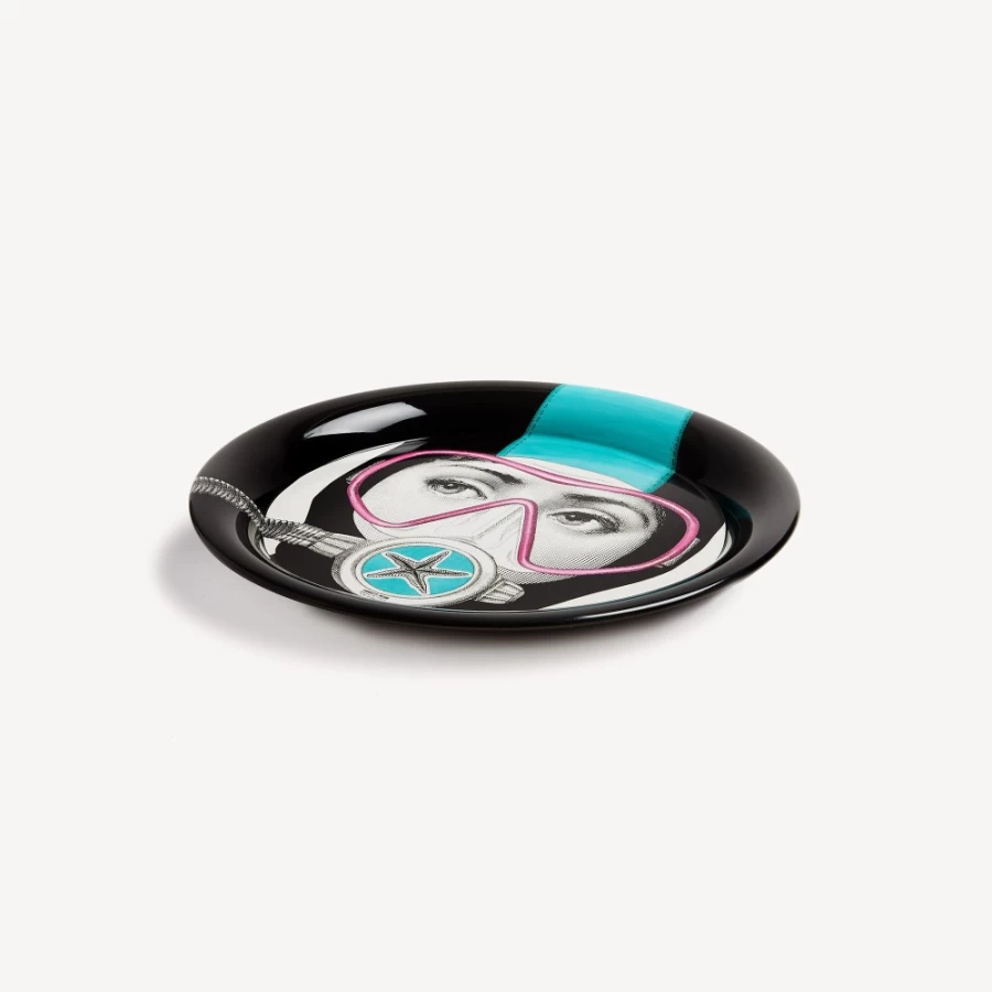 Fornasetti Tray Silvia - Turquoise, Pink & Black Decorative Collectible Tray