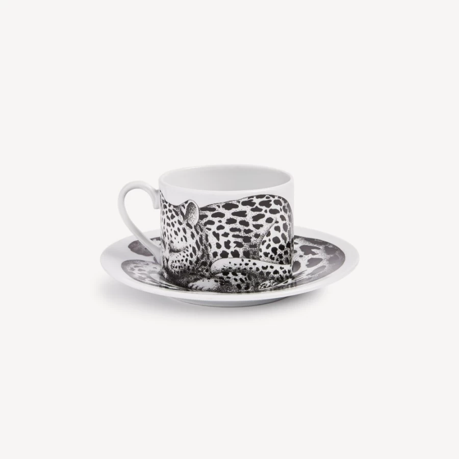 Fornasetti Leopardato Skin High Fidelity Tea Cup in White and Black