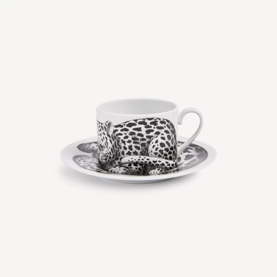 Fornasetti Leopardato Skin High Fidelity Tea Cup in White and Black