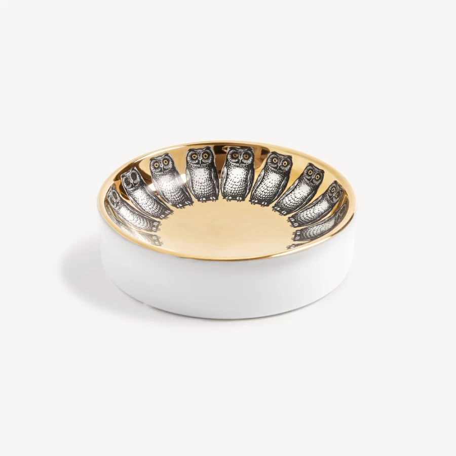 Fornasetti Giro Di Civette Ceramic Ashtray - White, Black & Gold Luxury Collectible