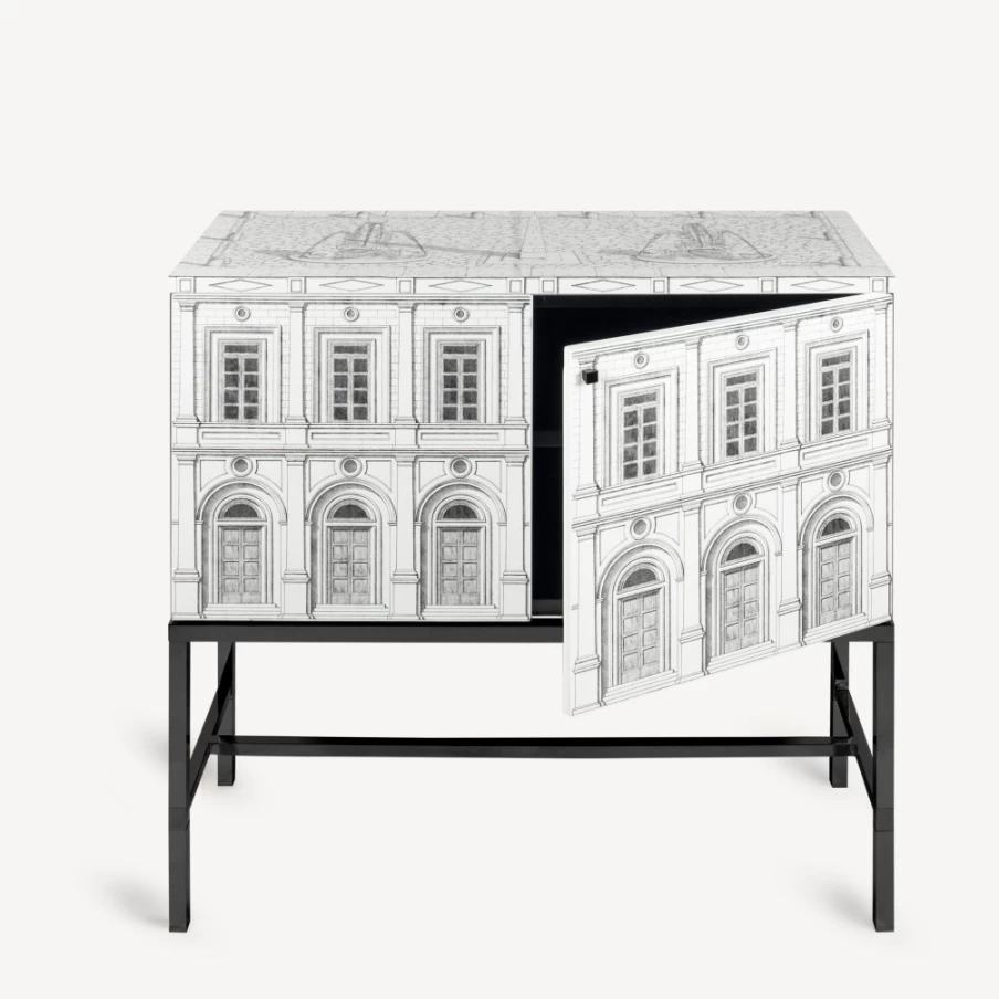 Fornasetti White and Black Raised Cabinet Architettura - Elegant Designer Storage