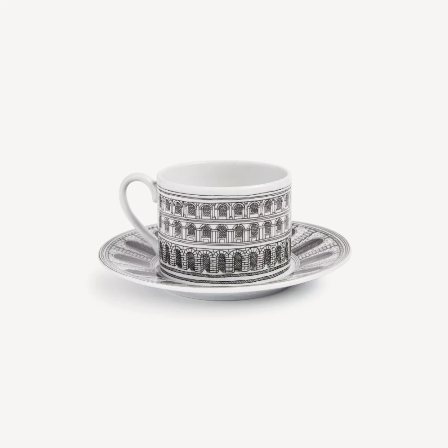 Fornasetti White and Black Tea Cup Architettura Porcelain Collectible