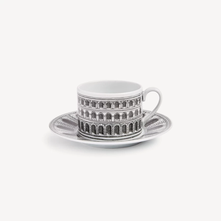 Fornasetti White and Black Tea Cup Architettura Porcelain Collectible