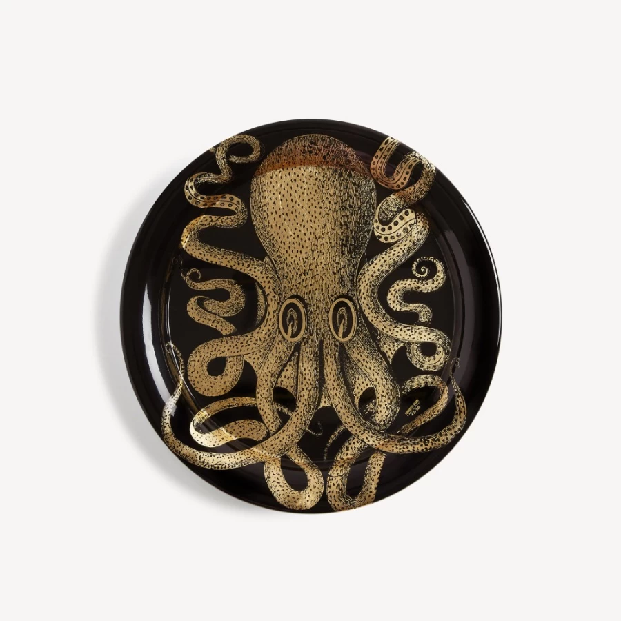 Fornasetti Gold and Black Polipo Tray - Decorative Collectible Tray