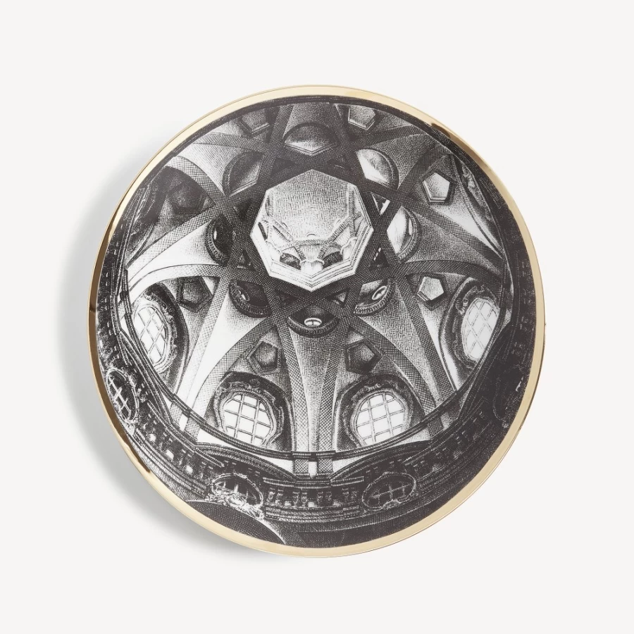 Fornasetti White Black Gold Plate Cupola S. Lorenzo Torino Decorative Collectible