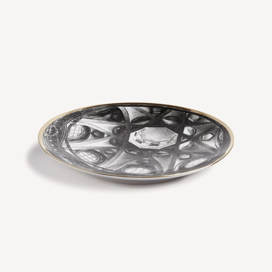 Fornasetti White Black Gold Plate Cupola S. Lorenzo Torino Decorative Collectible